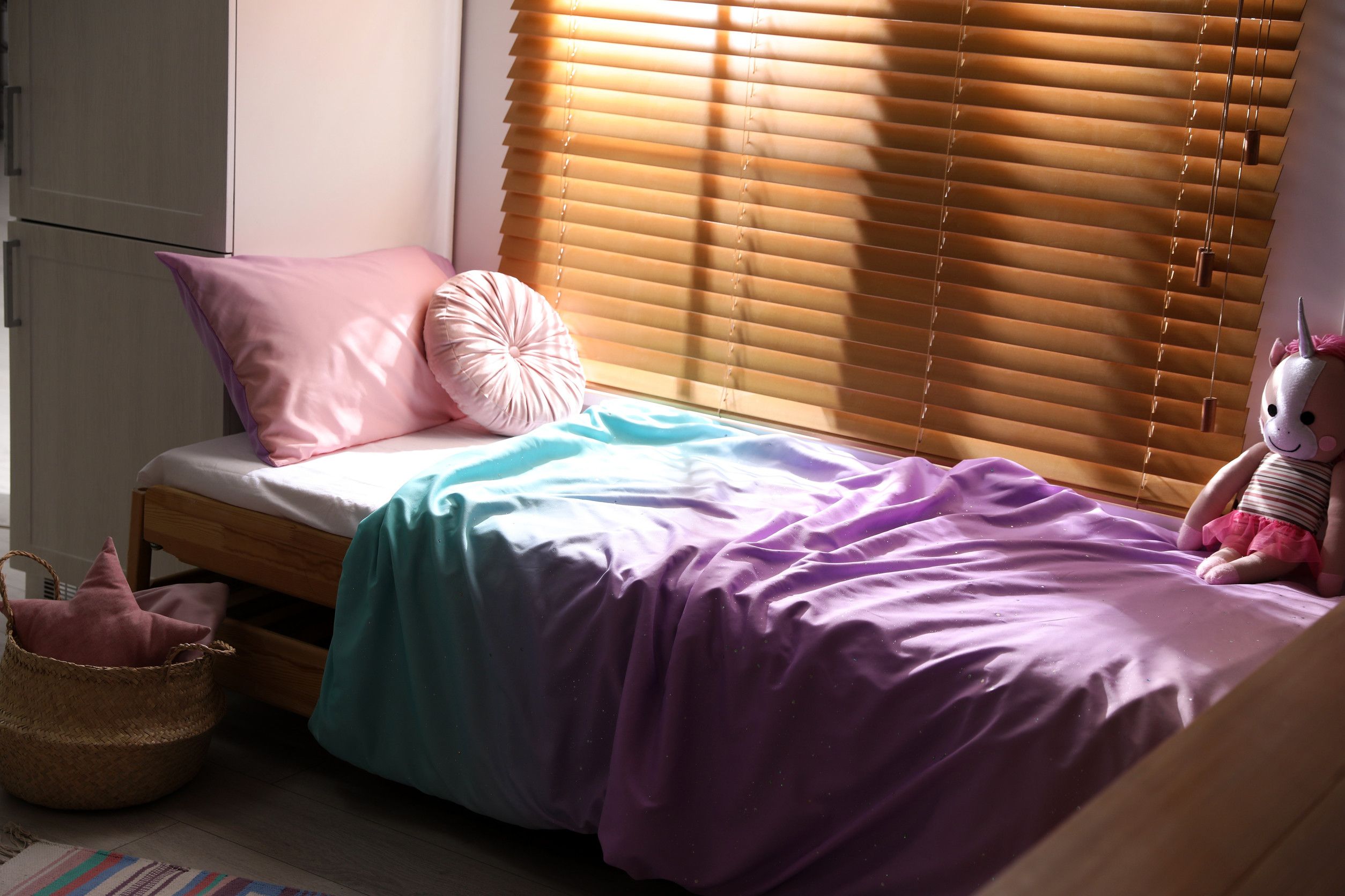 Cozy Bed With Pastel Bedding