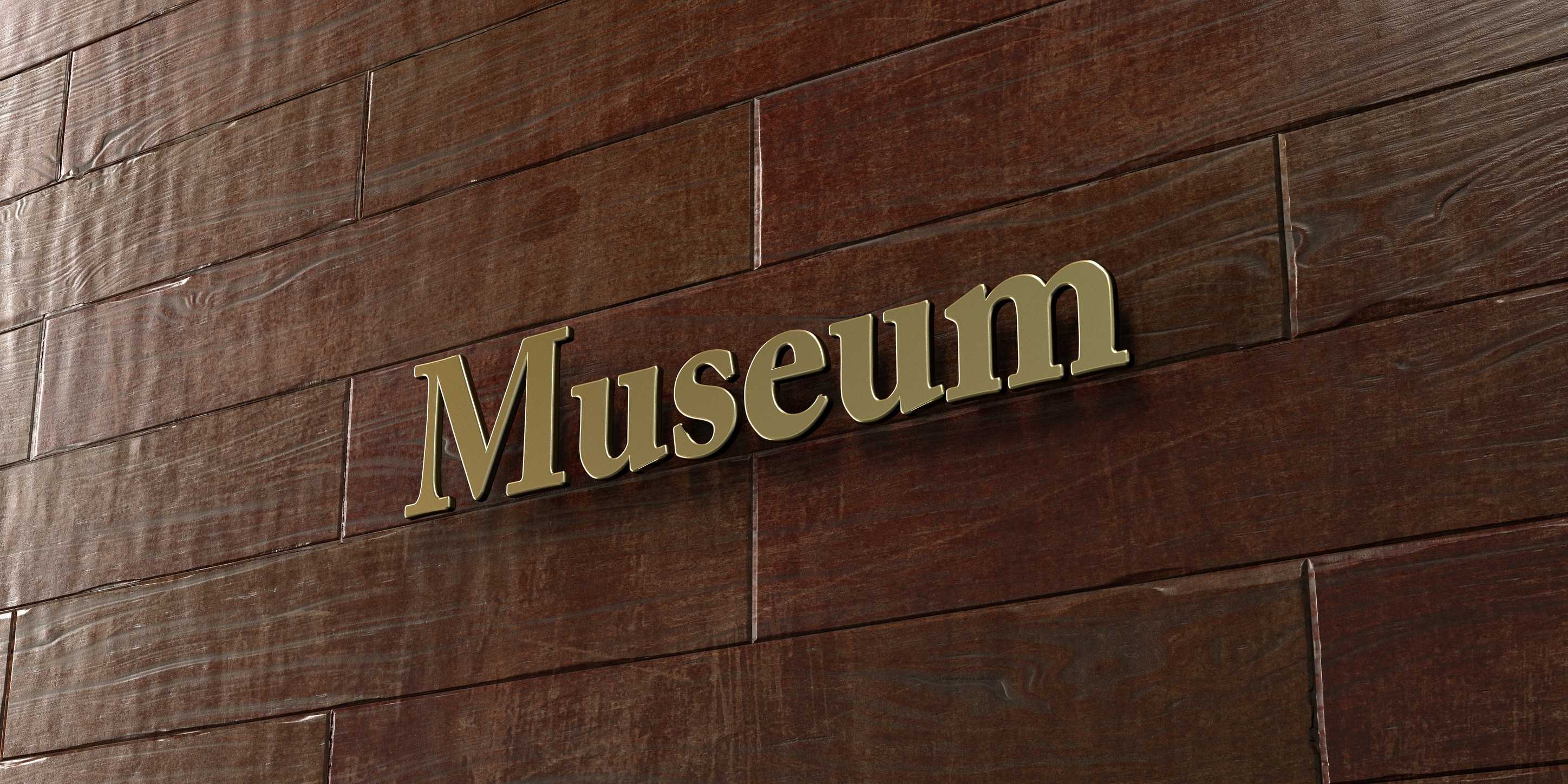 Museum Sign On Wooden Wall Background