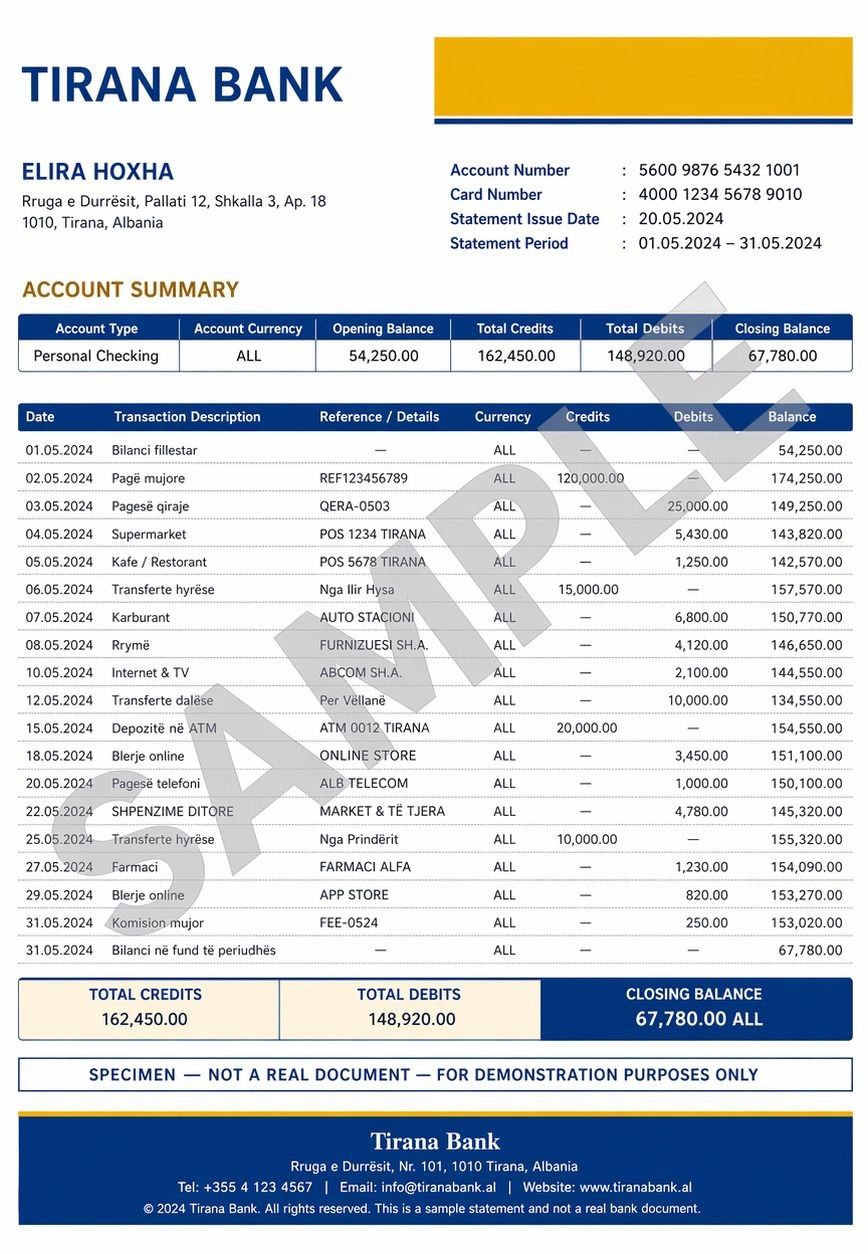 Sample For Bank Statement